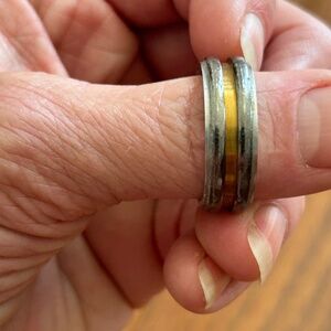 Stainless Steel silver/gold inlay two tone men's ring